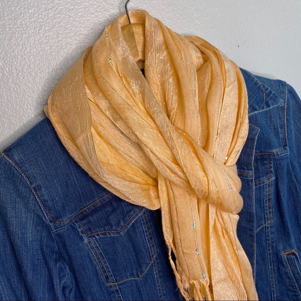 Embellished Scarf Peach and Silver Trim - Picture 2 of 8